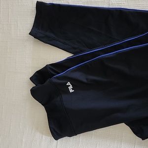 Fila Women's Black Leggings with Blue Trim Detail, Size Large (L), No Pockets